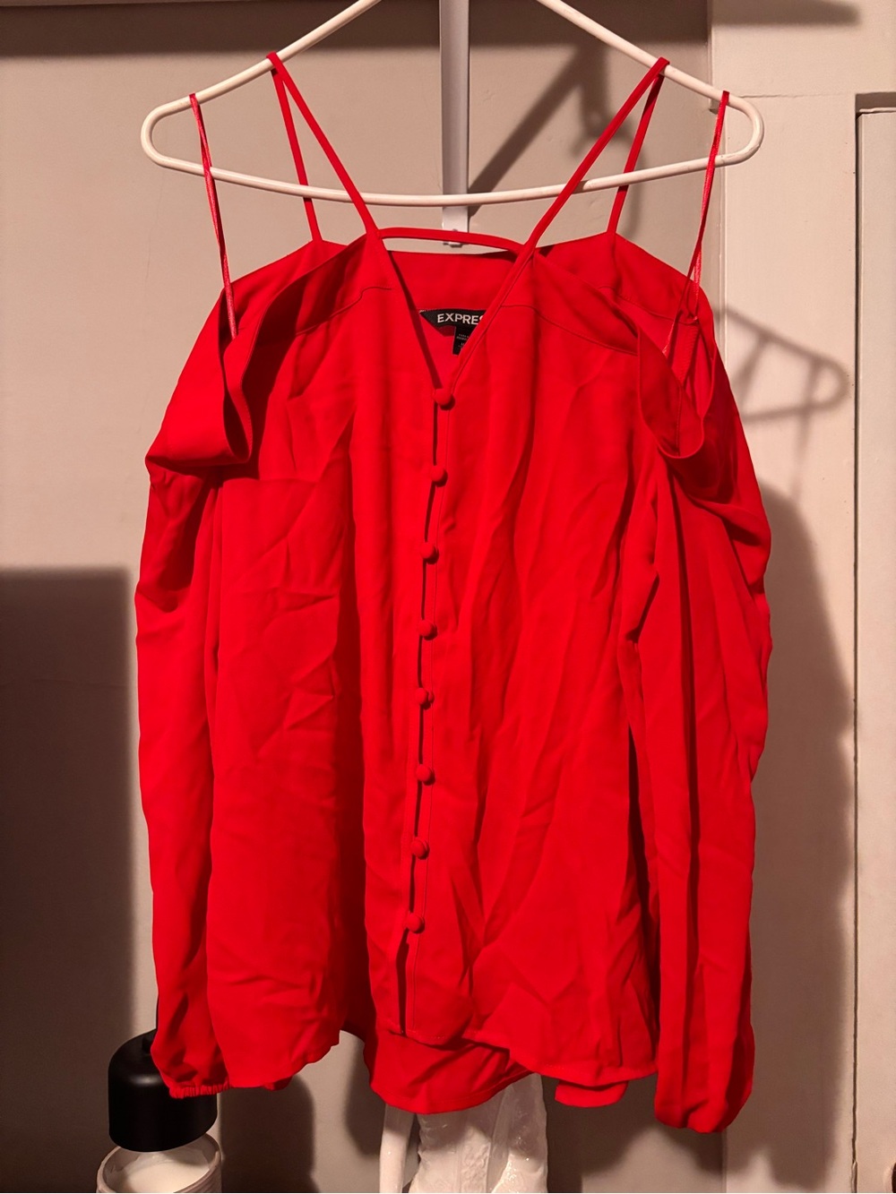 Express Red Cold-Shoulder Button-Front Top